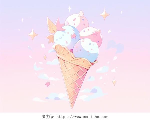 卡通夏天夏季五彩缤纷水果巧克力冰淇淋甜筒卡通画插画